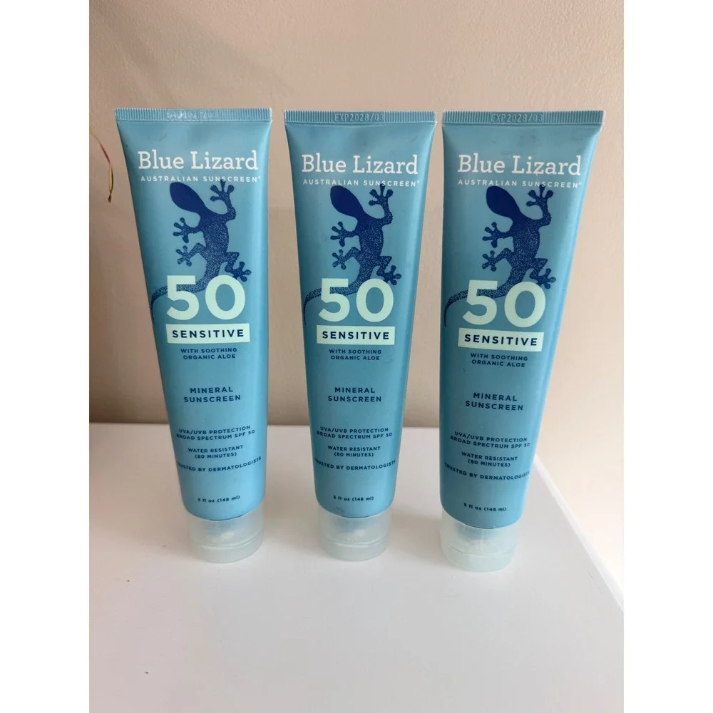 Blue Lizard Sunscreen Sensitive SPF 50 3-Pack 5oz Mineral Aloe NWT EXP 2028